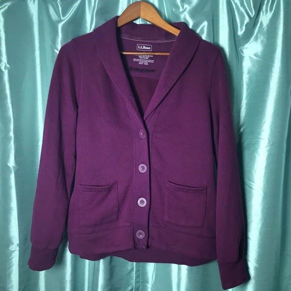 L.L. Bean Cardigan Sweater Coat Blazer Purple Med - Picture 2 of 7